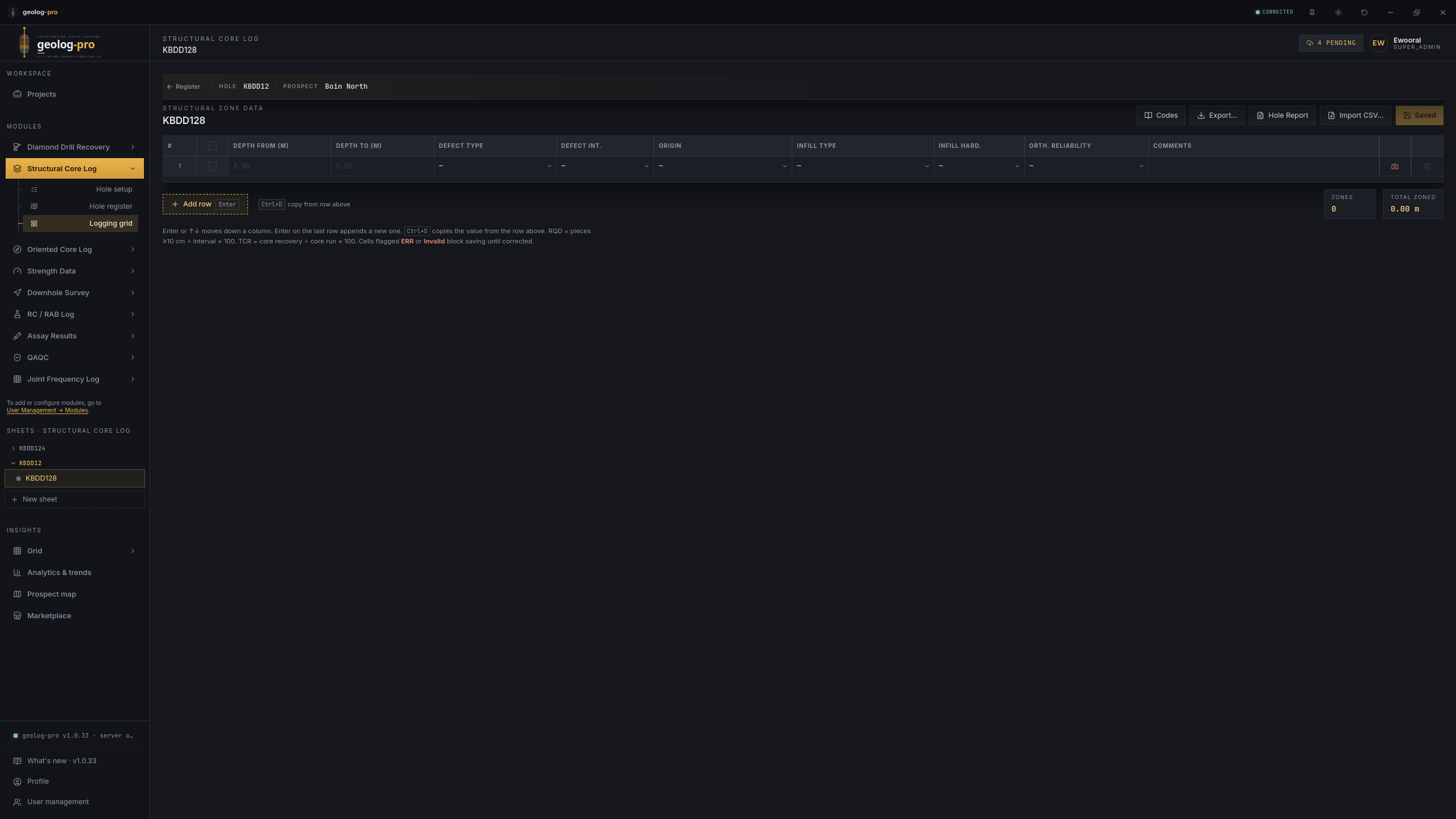 Desktop SCL logging grid
